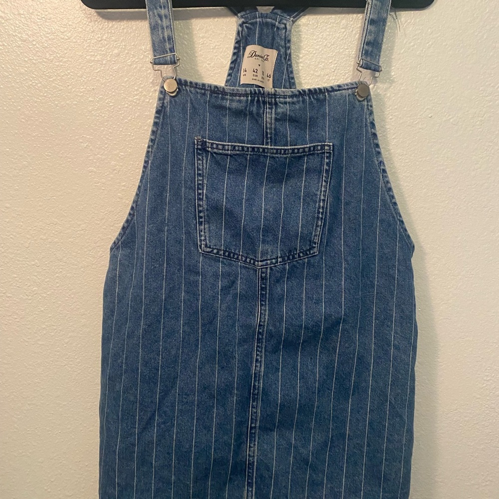 Denim Co. Pinstripe Overall Dress Women's‎ Size 10 Vintage Y2K Style Jean Jumper